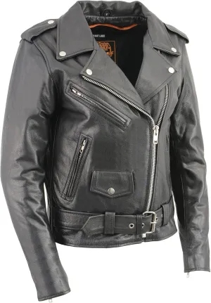 Milwaukee Leather Women's Classic Biker Jacket LKL2701 Half Belt for Easy Adjustment