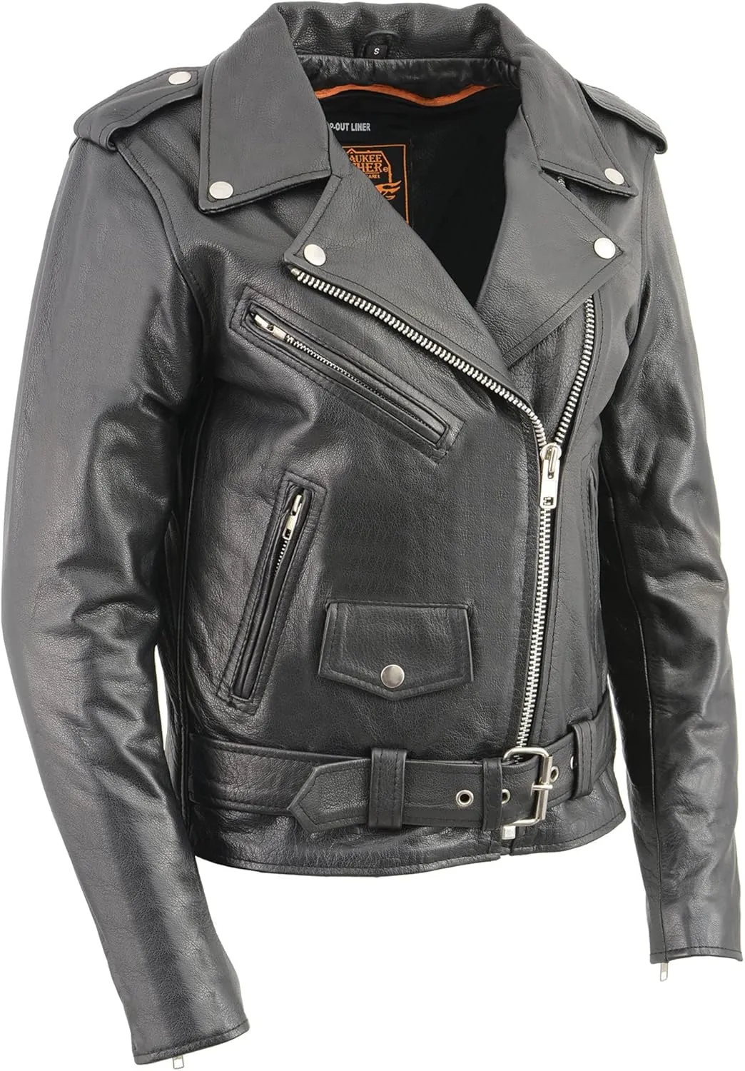 Milwaukee Leather Women's Classic Biker Jacket LKL2701 Half Belt for Easy Adjustment