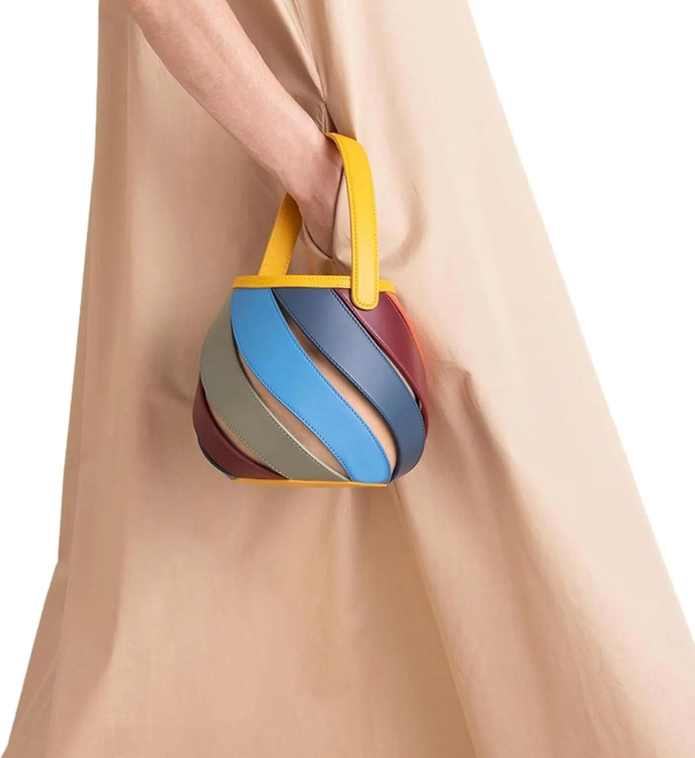 Mini Colorful Bucket Bag for Women PU Drawstring Tote Crossbody Bag Unique Patchwork Bag