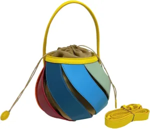 Mini Colorful Bucket Bag for Women PU Drawstring Tote Crossbody Bag Unique Patchwork Bag