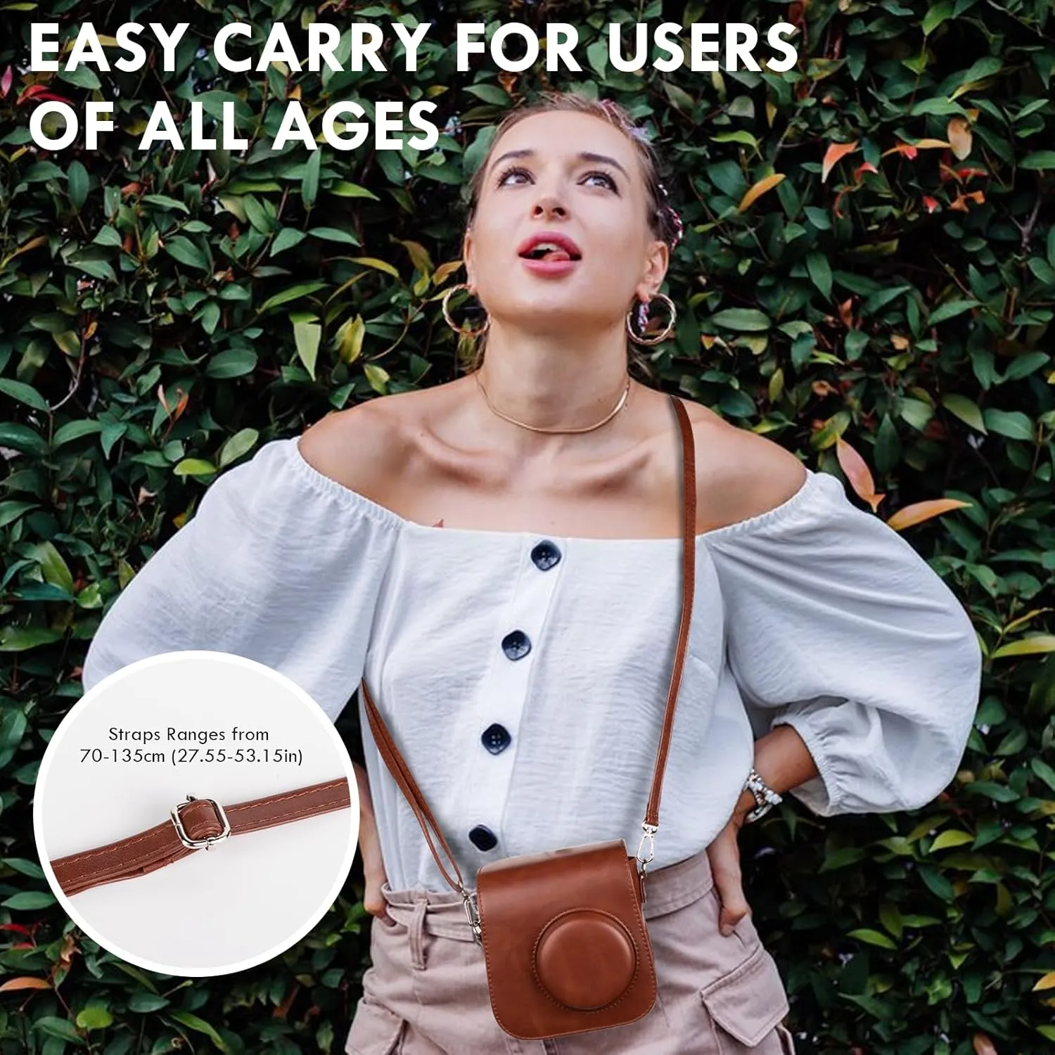 Mini Leather Case, Protective Case Compatible with Fujifilm Instax SE/7  Instant Camera, Retro Brown