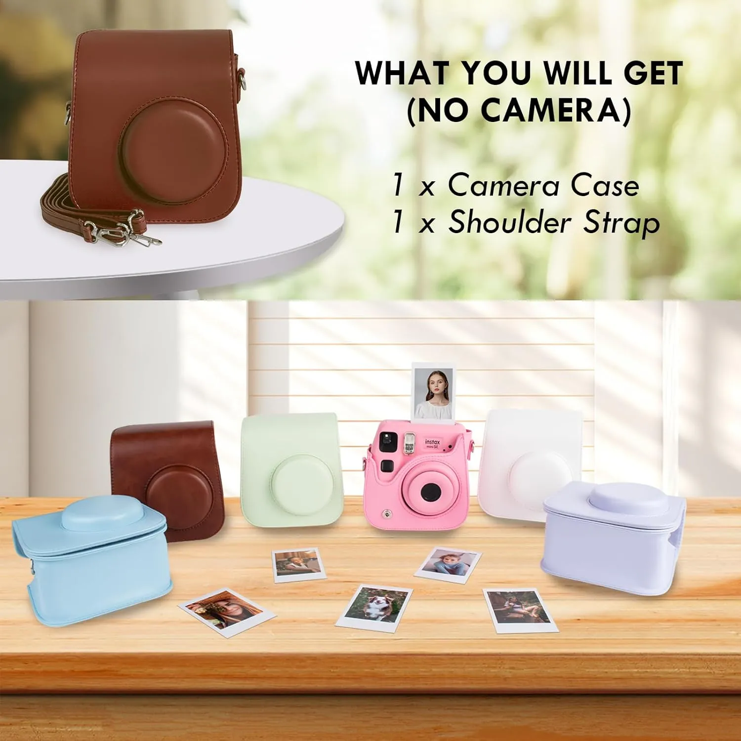 Mini Leather Case, Protective Case Compatible with Fujifilm Instax SE/7  Instant Camera, Retro Brown