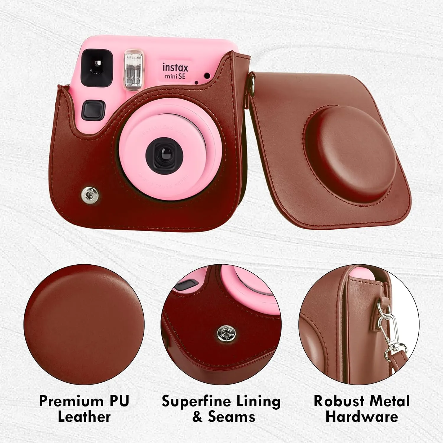 Mini Leather Case, Protective Case Compatible with Fujifilm Instax SE/7  Instant Camera, Retro Brown