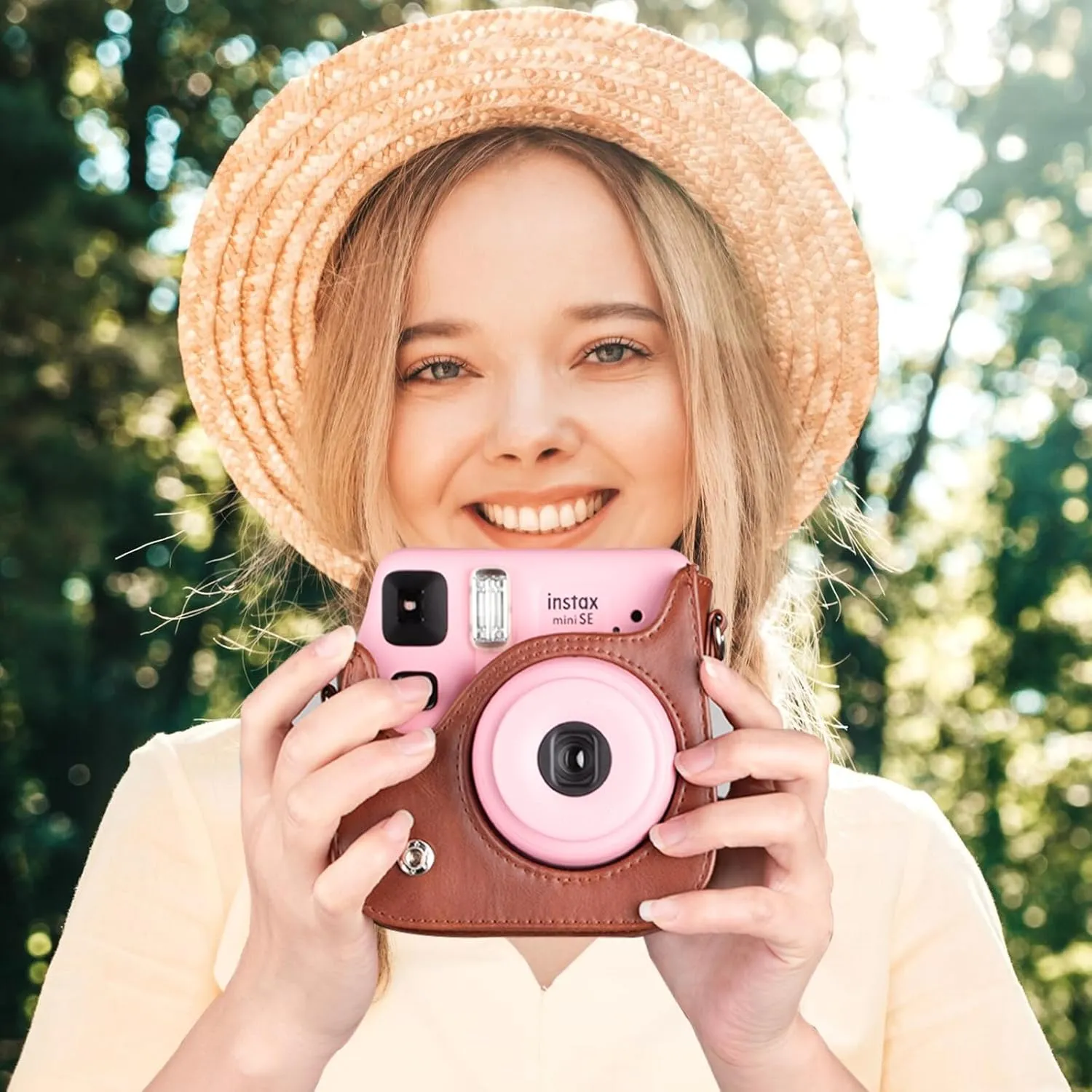Mini Leather Case, Protective Case Compatible with Fujifilm Instax SE/7  Instant Camera, Retro Brown