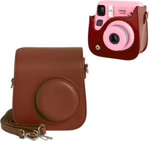 Mini Leather Case, Protective Case Compatible with Fujifilm Instax SE/7  Instant Camera, Retro Brown
