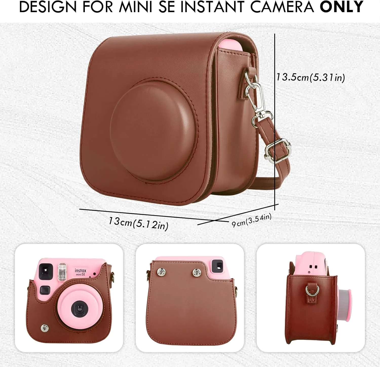 Mini Leather Case, Protective Case Compatible with Fujifilm Instax SE/7  Instant Camera, Retro Brown