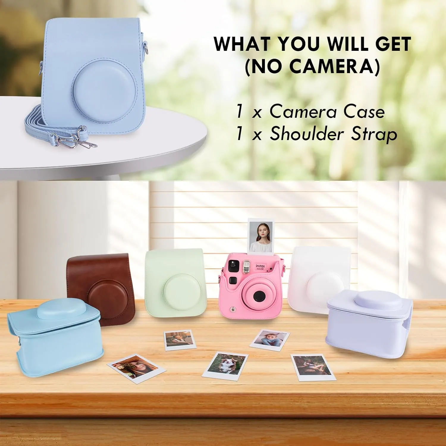 Mini SE Camera Case, Protective Case Compatible with Fujifilm Instax Mini SE/7  Instant Camera, for Instax Mini SE Cover with Shoulder Strap - Sky Blue
