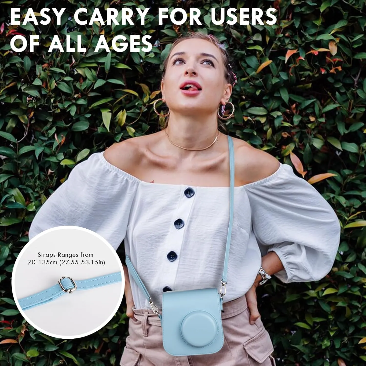 Mini SE Camera Case, Protective Case Compatible with Fujifilm Instax Mini SE/7  Instant Camera, for Instax Mini SE Cover with Shoulder Strap - Sky Blue