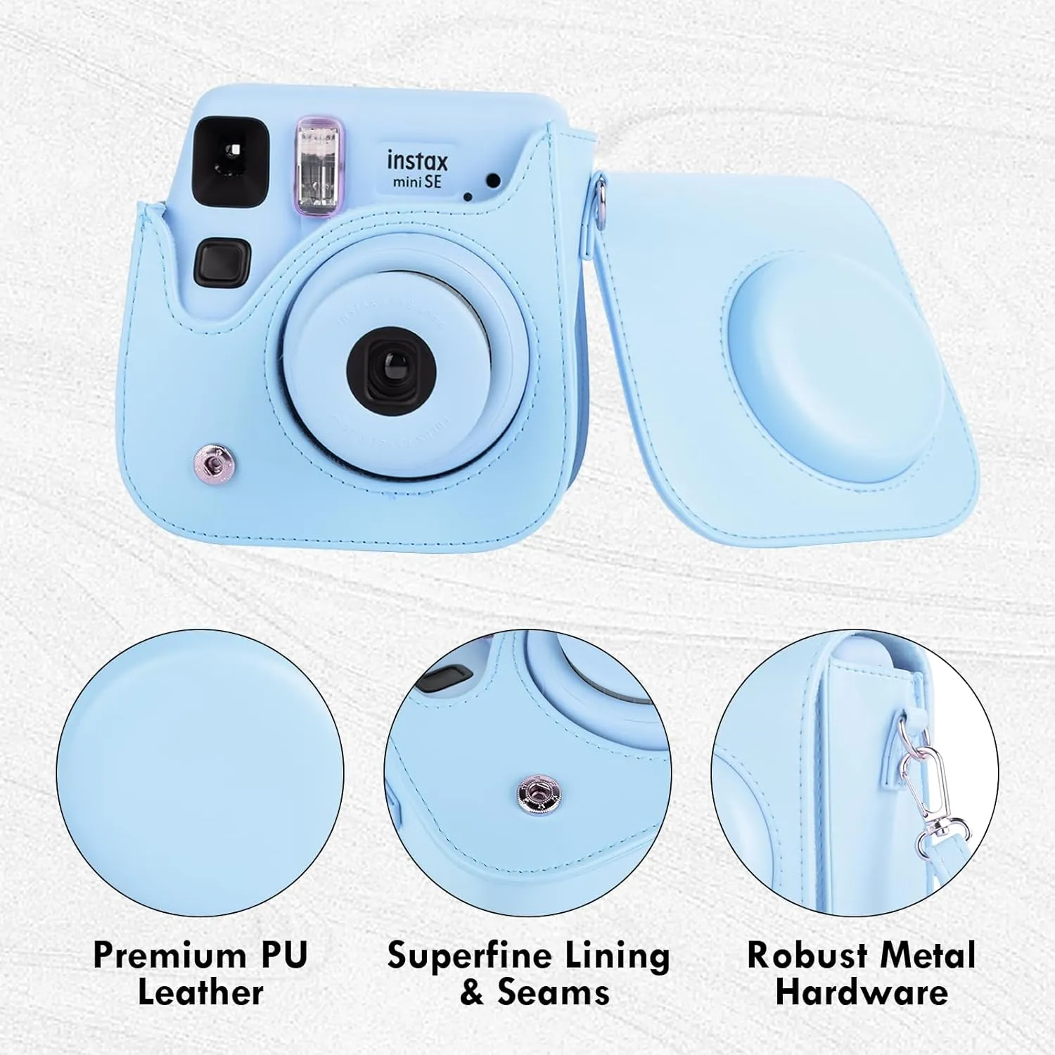 Mini SE Camera Case, Protective Case Compatible with Fujifilm Instax Mini SE/7  Instant Camera, for Instax Mini SE Cover with Shoulder Strap - Sky Blue