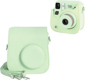 Mini SE Leather Case, Protective Case Compatible with Fujifilm Instax Mini SE/7  Instant Camera, for Instax Mini SE Cover with Shoulder Strap - Cream Green