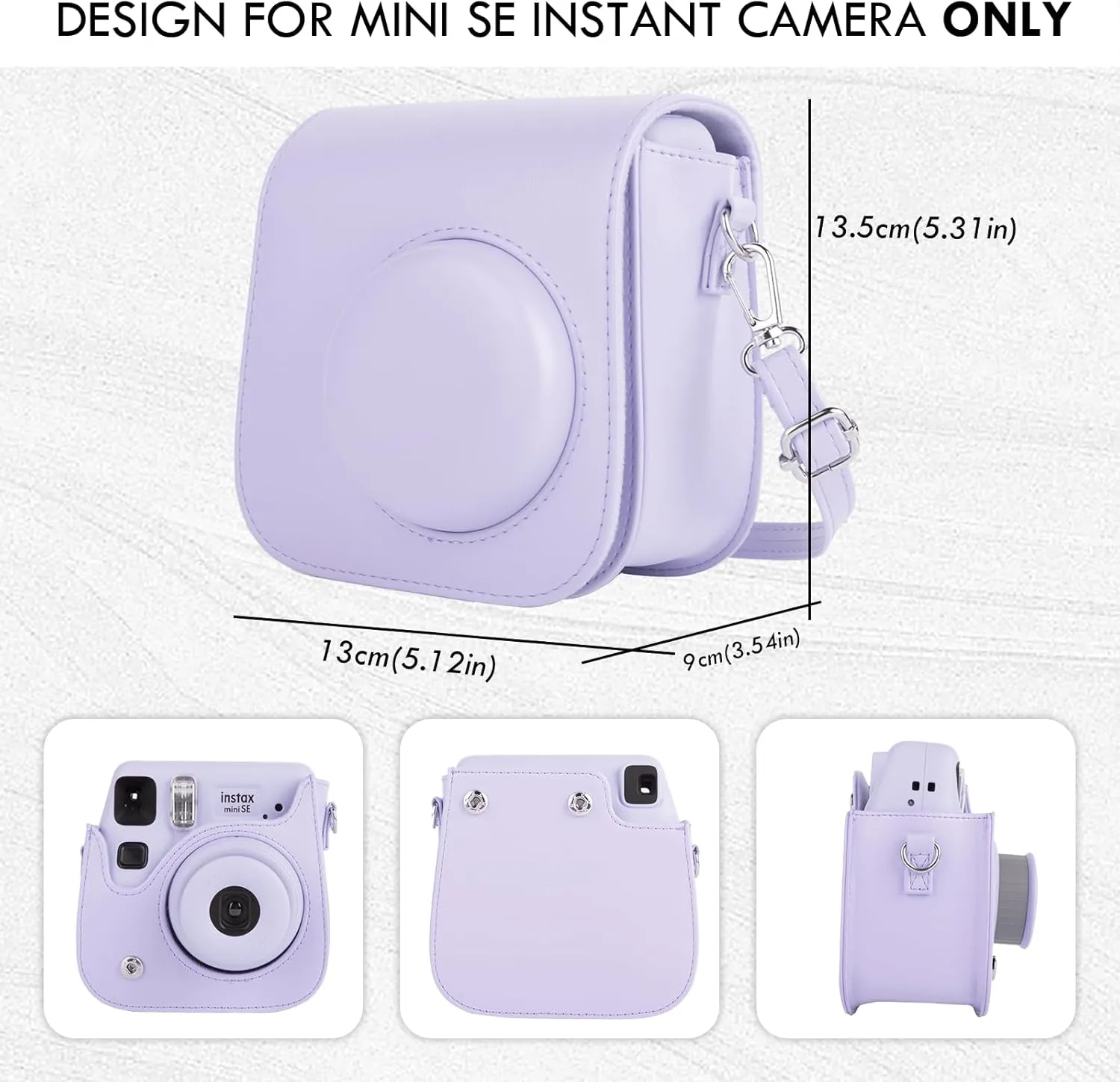 Mini SE Leather Case, Protective Case Compatible with Fujifilm Instax Mini SE/7  Instant Camera, for Instax Mini SE Cover with Shoulder Strap - Lilac Purple