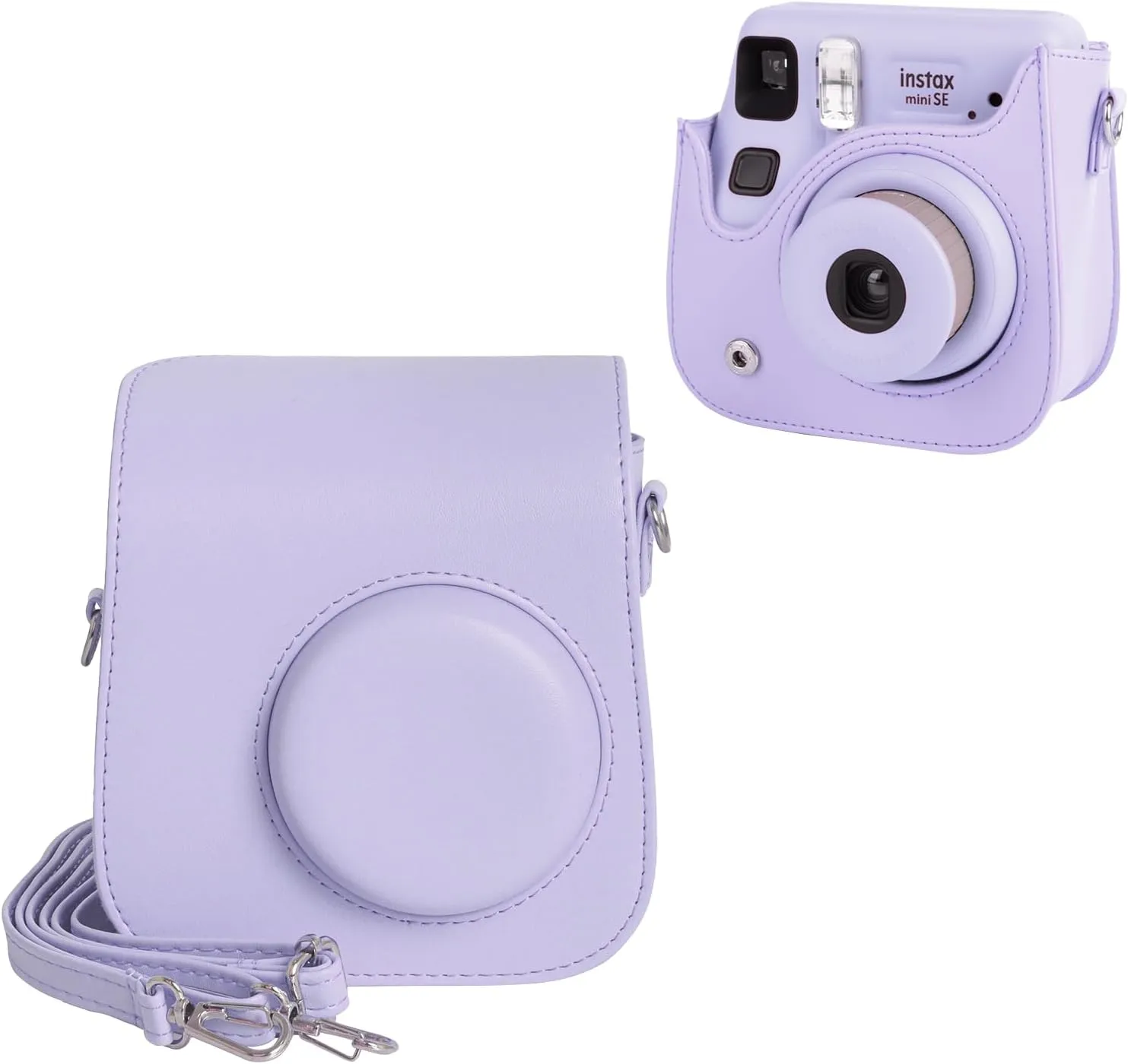 Mini SE Leather Case, Protective Case Compatible with Fujifilm Instax Mini SE/7  Instant Camera, for Instax Mini SE Cover with Shoulder Strap - Lilac Purple