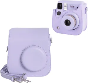 Mini SE Leather Case, Protective Case Compatible with Fujifilm Instax Mini SE/7  Instant Camera, for Instax Mini SE Cover with Shoulder Strap - Lilac Purple