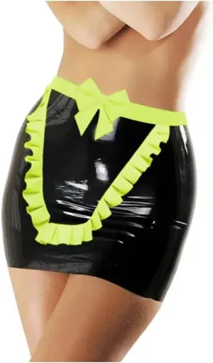 Mini Skirts Ruffled Bow Patchwork Faux Leather Miniskirt PVC Bodycon Pencil Skirts 