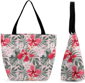 Monstera Green Leaf Frangipani Flowers Hobo Handbags With Zipper Women's Tote Handbags