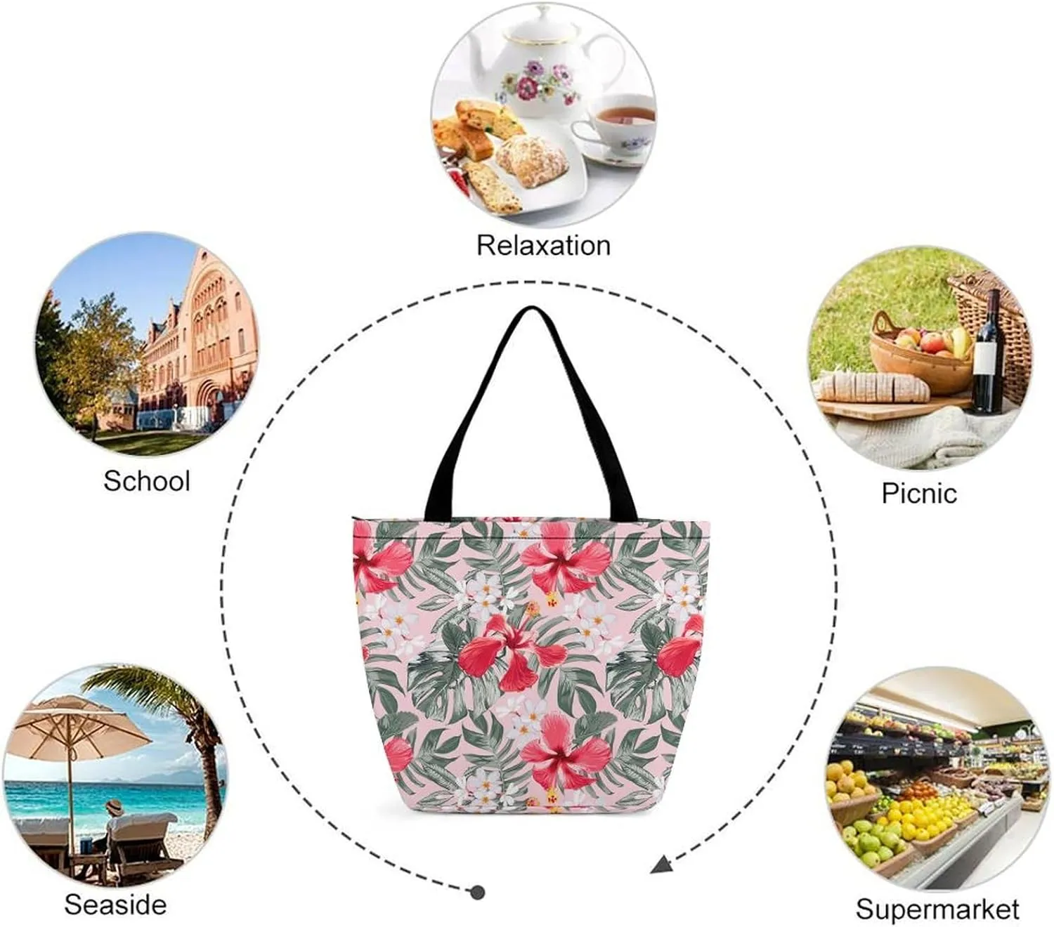 Monstera Green Leaf Frangipani Flowers Hobo Handbags With Zipper Women's Tote Handbags