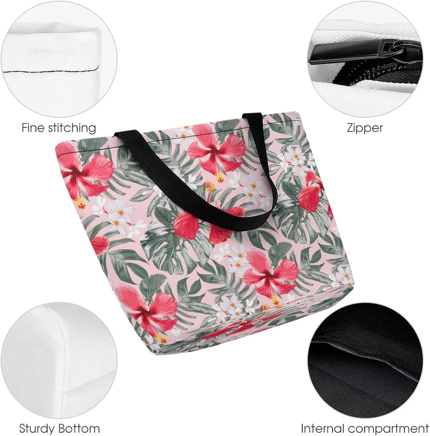Monstera Green Leaf Frangipani Flowers Hobo Handbags With Zipper Women's Tote Handbags