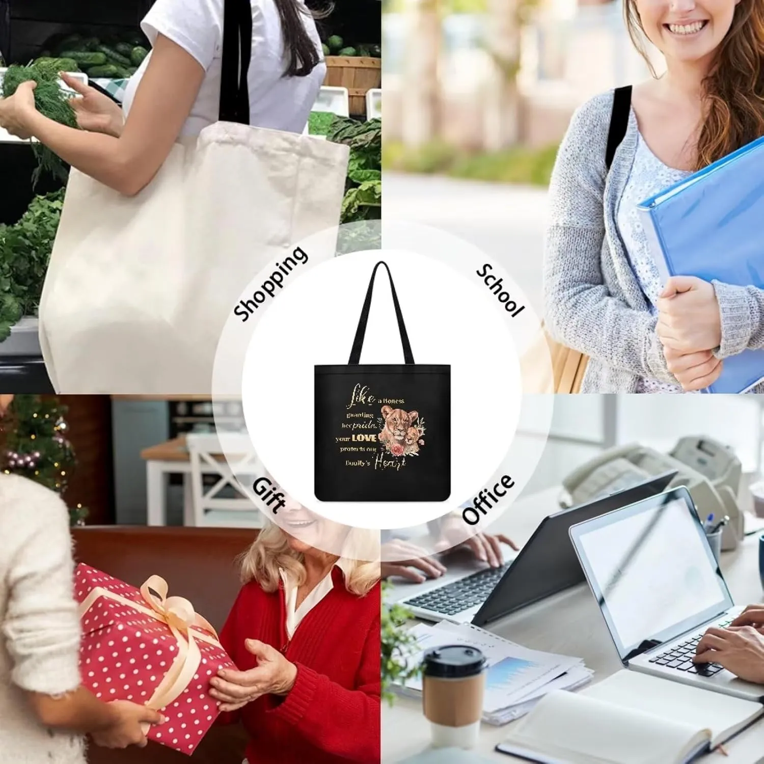 Mother's Day Tote BagReusable Handbag with Festive Mother's Day Artfor Shopping Sports Beach