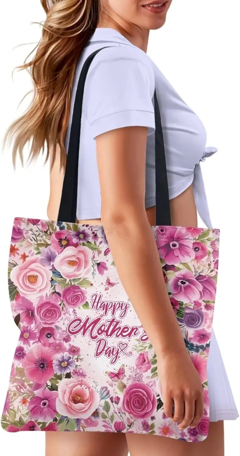Mother's Day Tote BagReusable Handbag with Festive Mother's Day Artfor Shopping Sports Beach