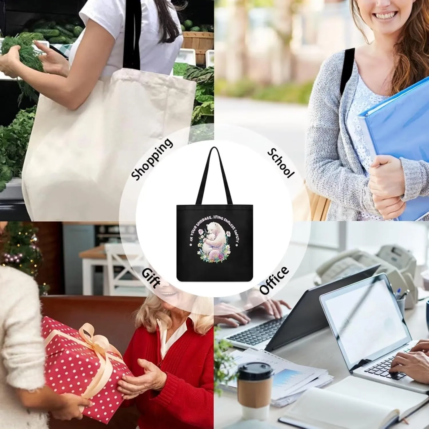Mother's Day Tote BagReusable Handbag with Festive Mother's Day Artfor Shopping Sports Beach