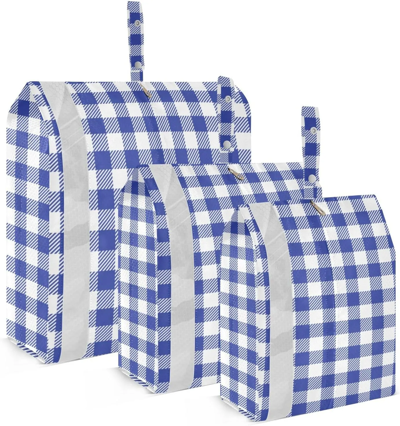 Navy Blue Checked Packing Cubes Set of 3, Lightweight Travel Luggage Organizers Foldable Bags for Easy Packing and Organization