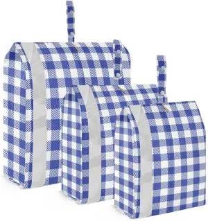 Navy Blue Checked Packing Cubes Set of 3, Lightweight Travel Luggage Organizers Foldable Bags for Easy Packing and Organization