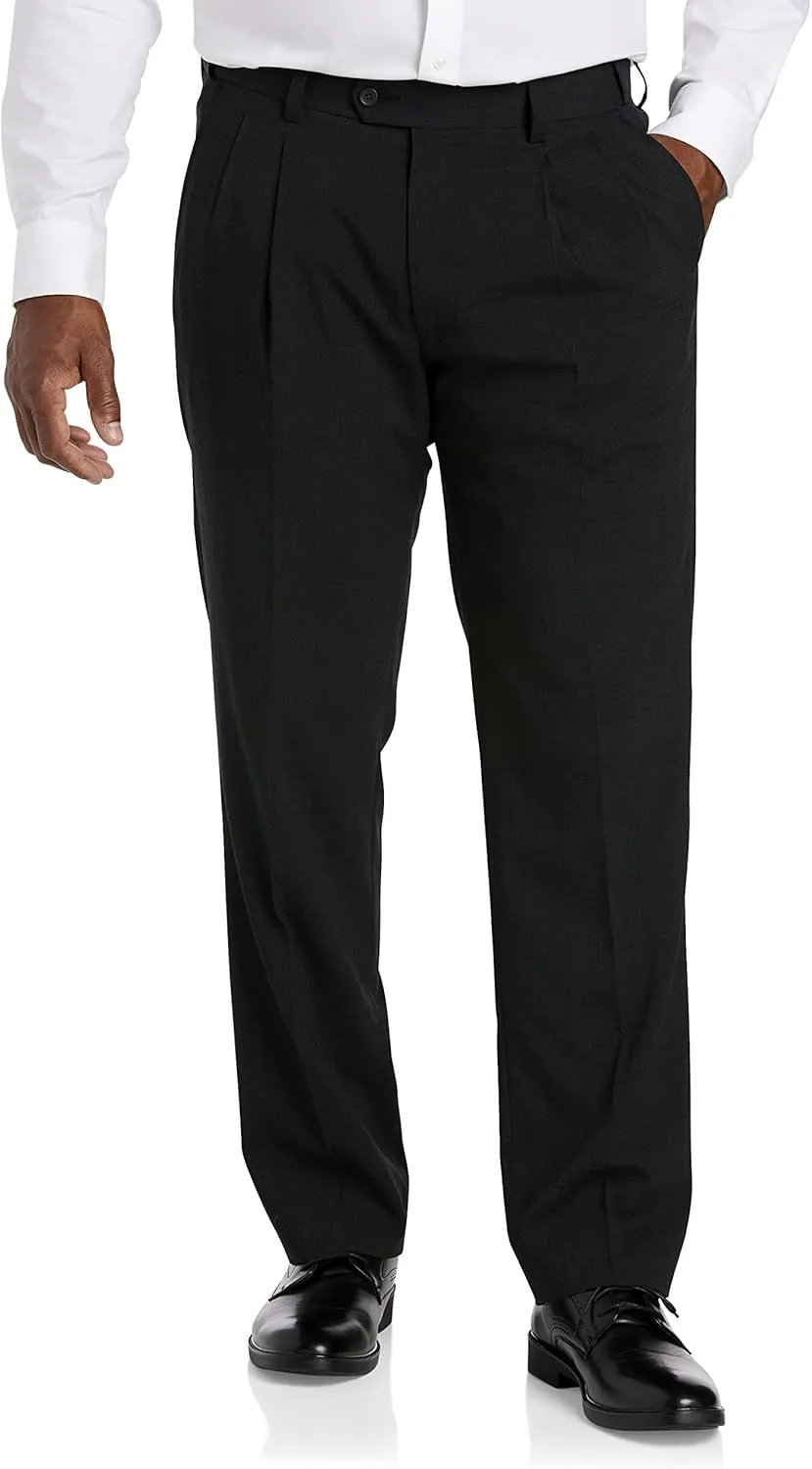 Oak Hill by DXL Men's Big and Tall Waist-Relaxer Pleated Suit Pants Charcoal 60 x 30