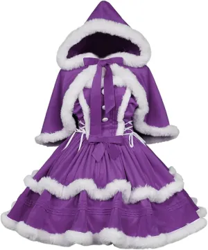 Oiefeen Women's Christmas Dress Skirt and Hooded Cloak Match