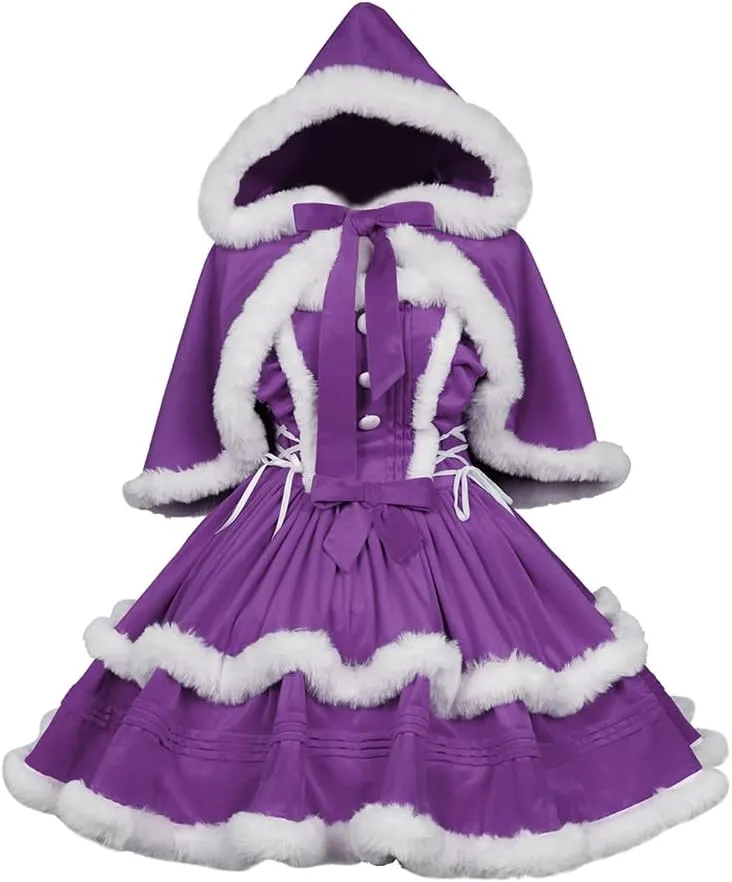 Oiefeen Women's Christmas Dress Skirt and Hooded Cloak Match