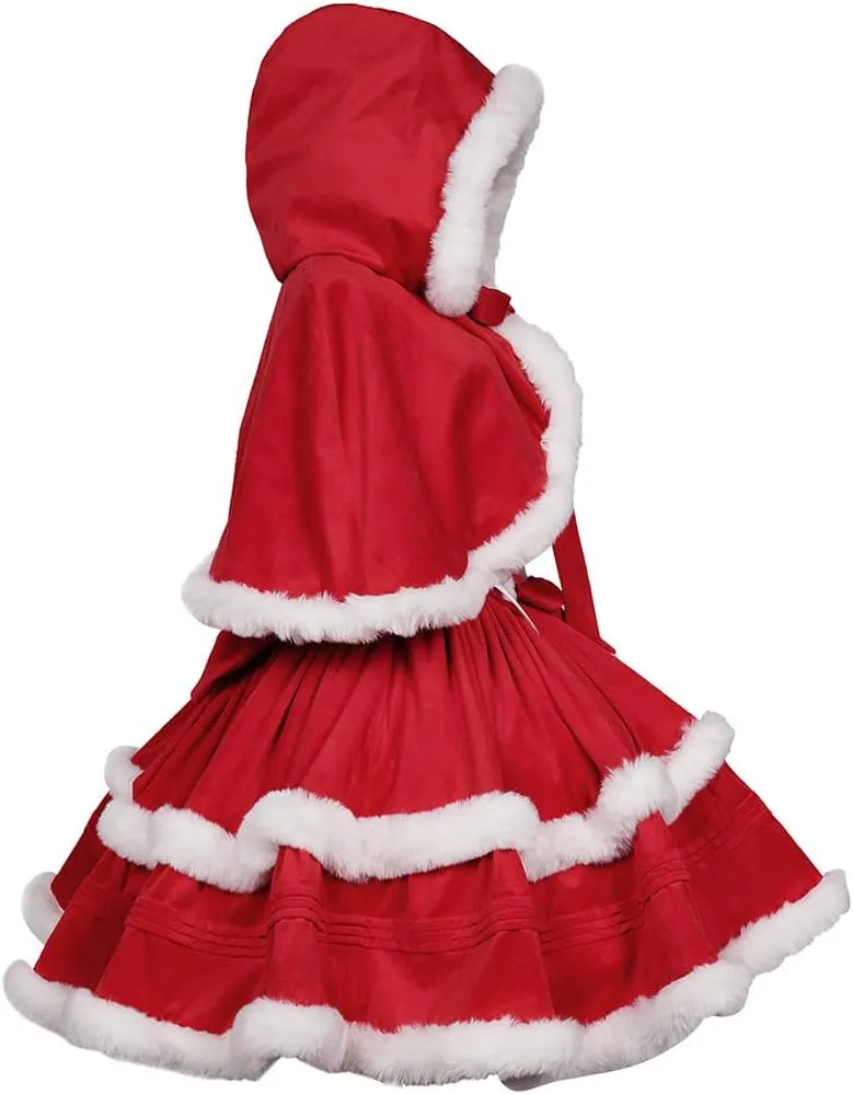 Oiefeen Women's Christmas Dress Skirt and Hooded Cloak Match