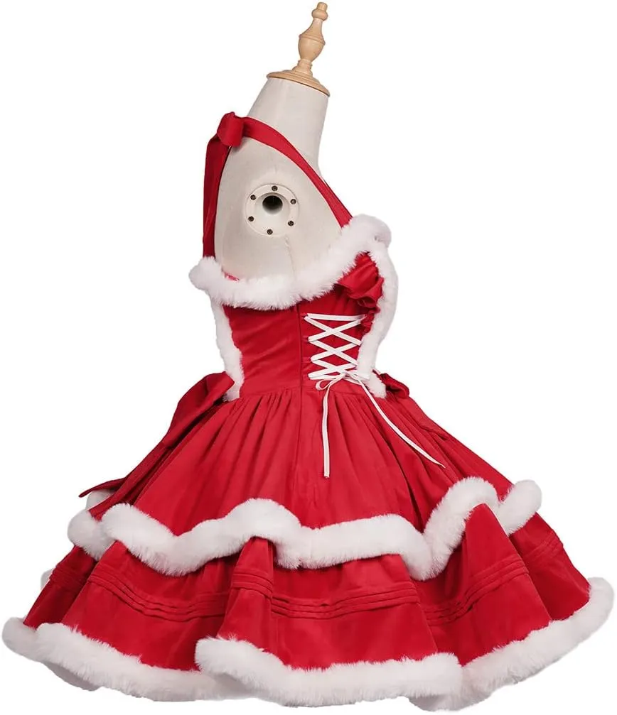 Oiefeen Women's Christmas Dress Skirt and Hooded Cloak Match