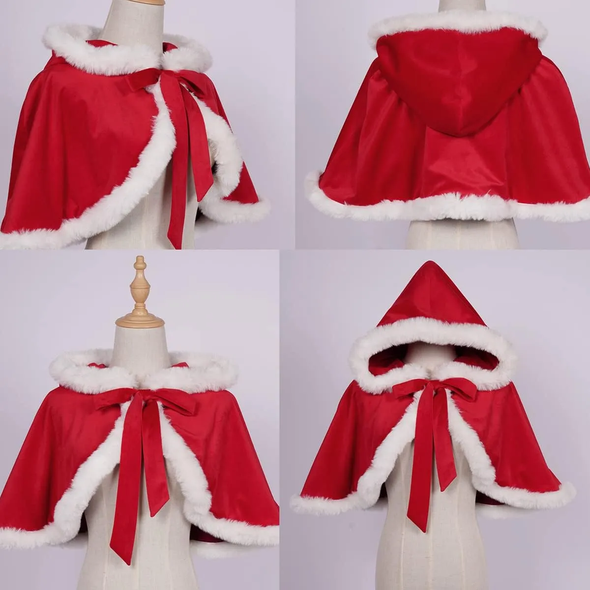 Oiefeen Women's Christmas Dress Skirt and Hooded Cloak Match