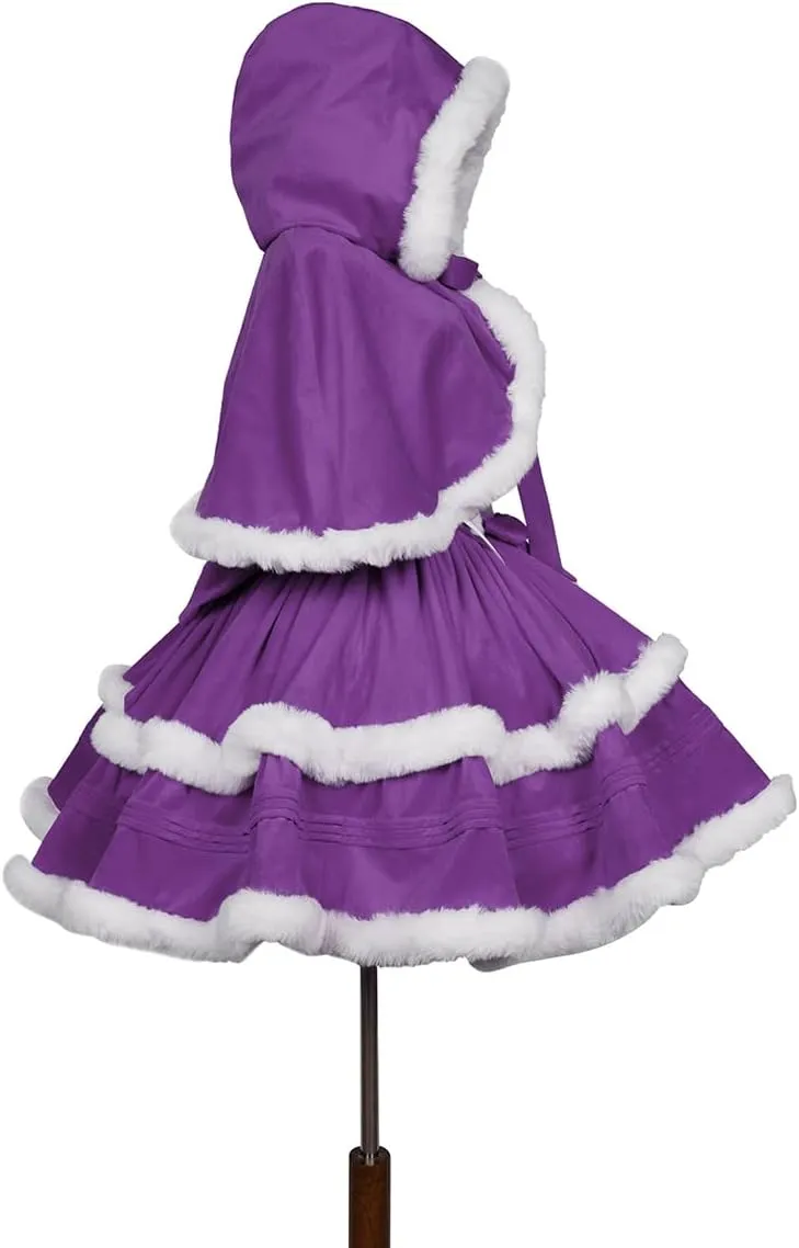 Oiefeen Women's Christmas Dress Skirt and Hooded Cloak Match