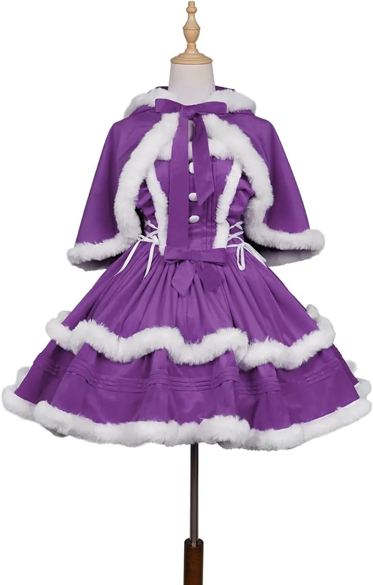 Oiefeen Women's Christmas Dress Skirt and Hooded Cloak Match
