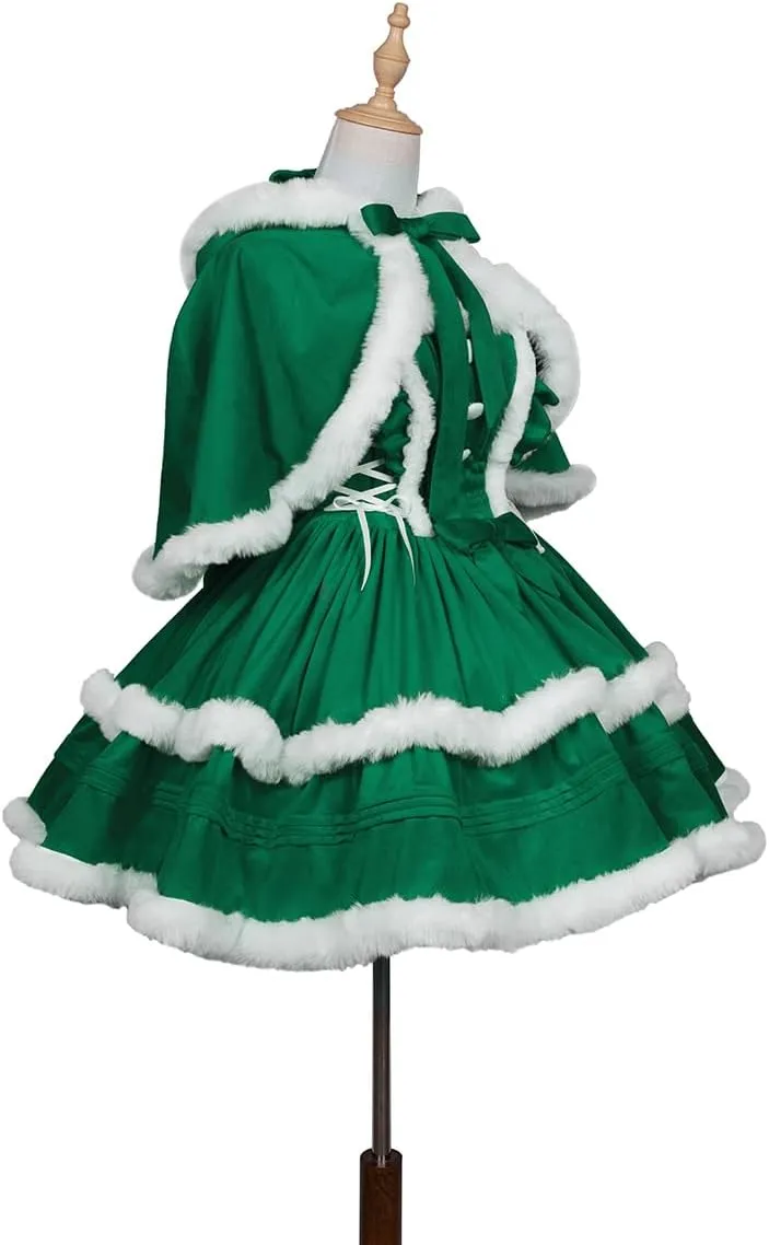 Oiefeen Women's Christmas Dress Skirt and Hooded Cloak Match
