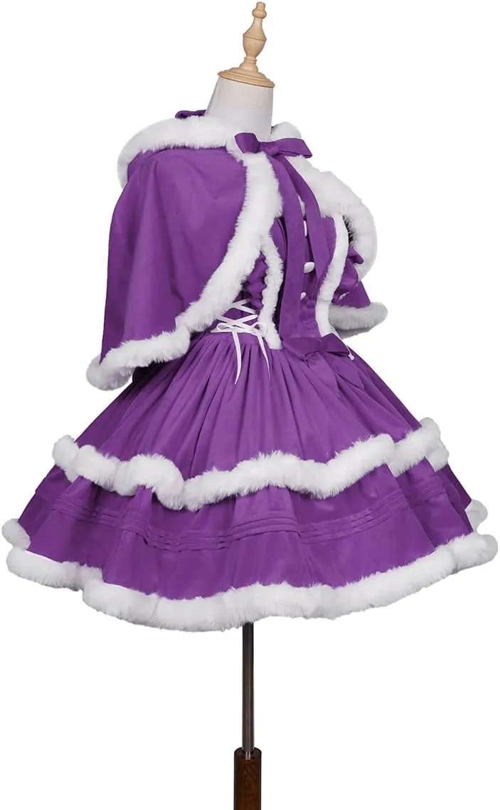 Oiefeen Women's Christmas Dress Skirt and Hooded Cloak Match