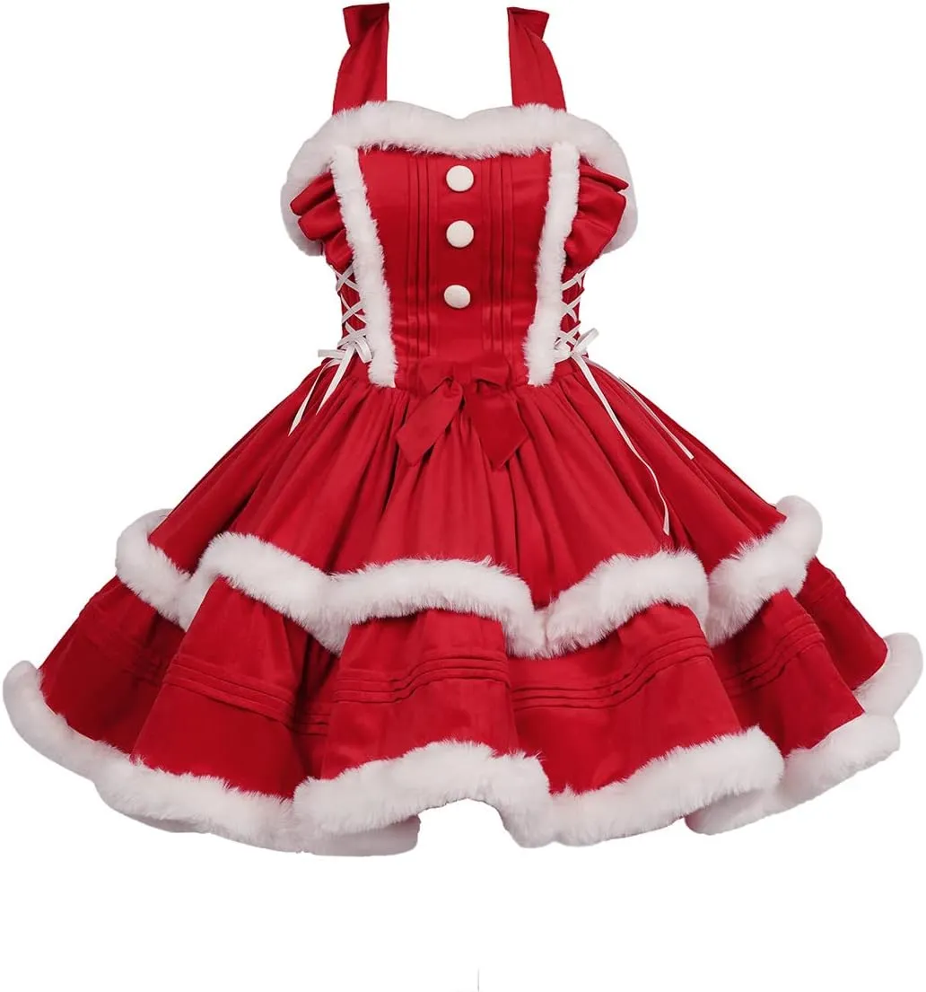 Oiefeen Women's Christmas Dress Skirt and Hooded Cloak Match