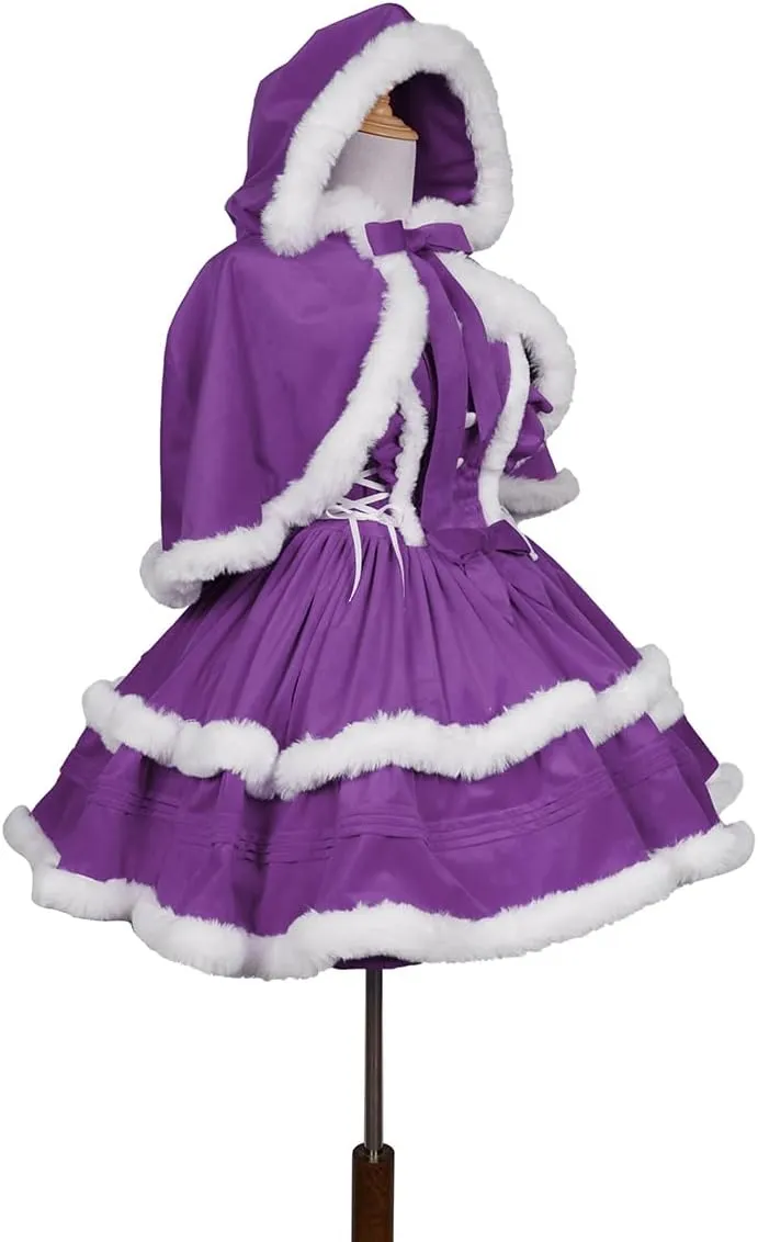 Oiefeen Women's Christmas Dress Skirt and Hooded Cloak Match
