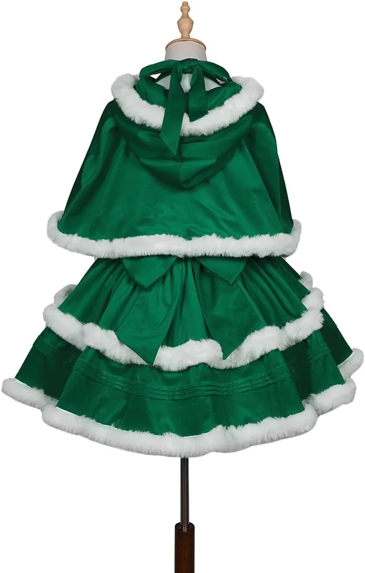 Oiefeen Women's Christmas Dress Skirt and Hooded Cloak Match