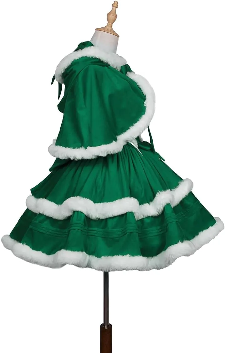 Oiefeen Women's Christmas Dress Skirt and Hooded Cloak Match