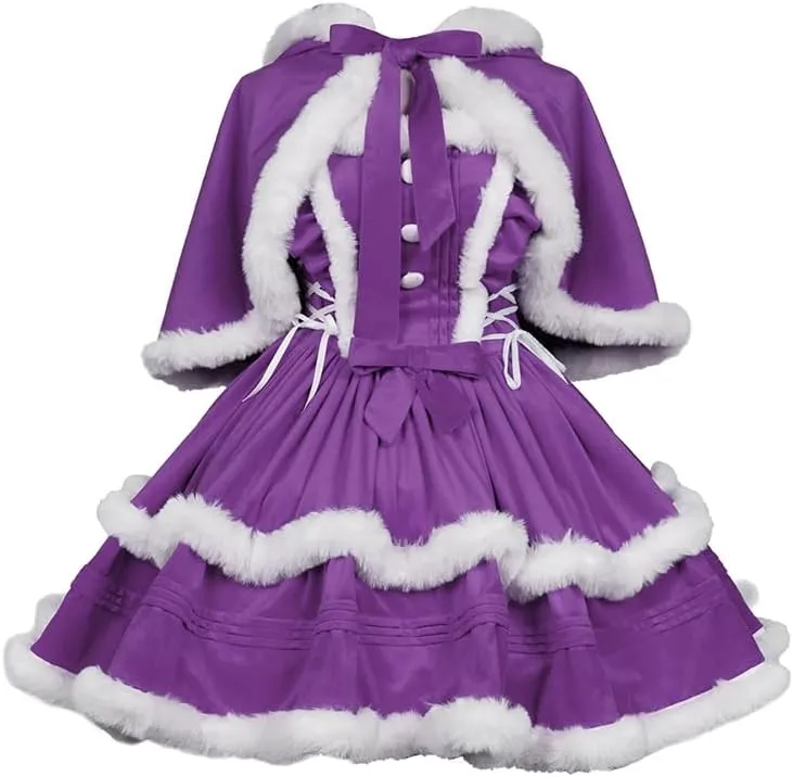 Oiefeen Women's Christmas Dress Skirt and Hooded Cloak Match