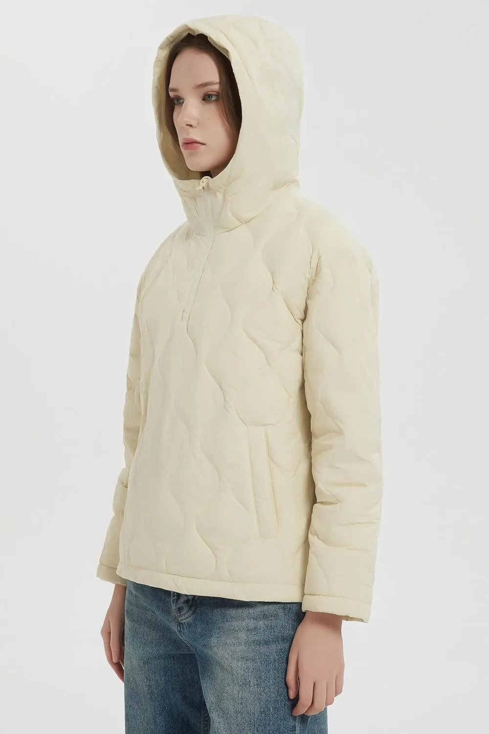 Orolay Women's Quilted Puffer Jacket Half Zip Water Repellent Pullover Winter Warm Hoodies Coat with Pockets