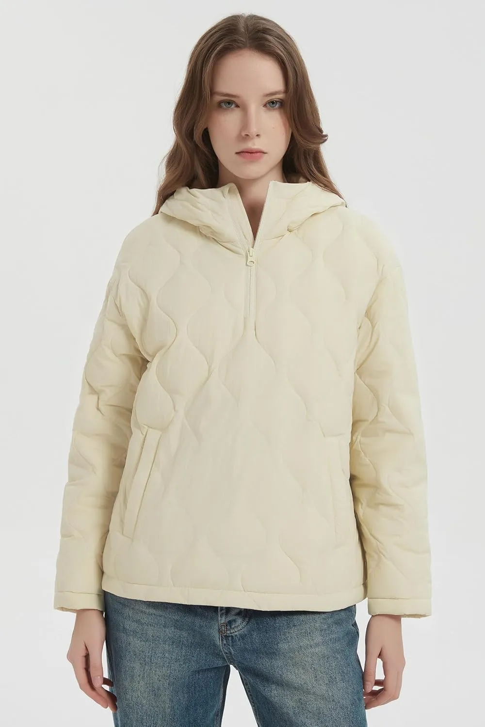 Orolay Women's Quilted Puffer Jacket Half Zip Water Repellent Pullover Winter Warm Hoodies Coat with Pockets