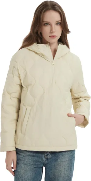 Orolay Women's Quilted Puffer Jacket Half Zip Water Repellent Pullover Winter Warm Hoodies Coat with Pockets