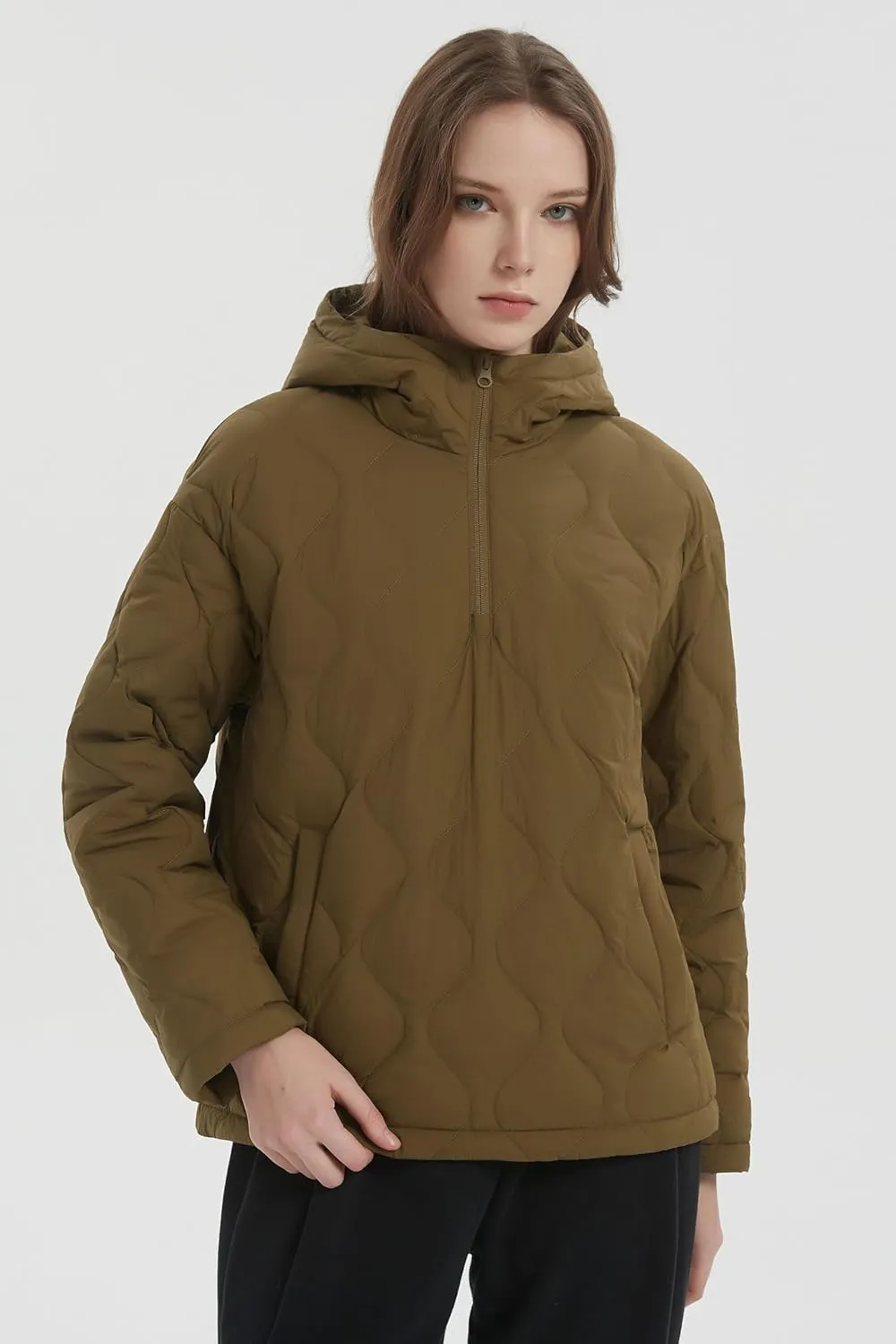 Orolay Women's Quilted Puffer Jacket Half Zip Water Repellent Pullover Winter Warm Hoodies Coat with Pockets