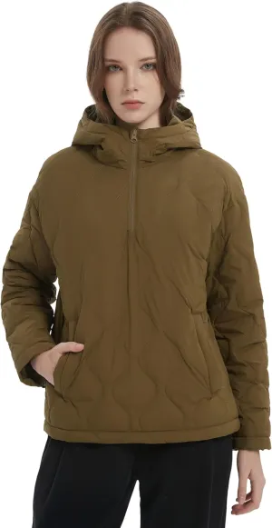 Orolay Women's Quilted Puffer Jacket Half Zip Water Repellent Pullover Winter Warm Hoodies Coat with Pockets