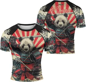 Panda Samurai Compression Short Sleeves Rash Guard for Men Quick Dry BJJ Fightwear MMA Gi No Gi Jiu-Jitsu Muya Thai