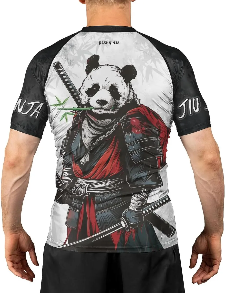 Panda Samurai Compression Short Sleeves Rash Guard for Men Quick Dry BJJ Fightwear MMA Gi No Gi Jiu-Jitsu Muya Thai