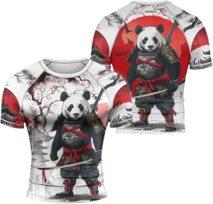 Panda Samurai Compression Short Sleeves Rash Guard for Men Quick Dry BJJ Fightwear MMA Gi No Gi Jiu-Jitsu Muya Thai