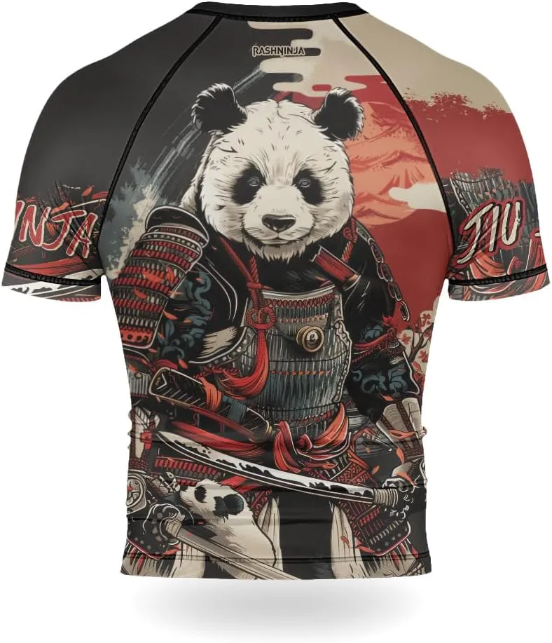 Panda Samurai Compression Short Sleeves Rash Guard for Men Quick Dry BJJ Fightwear MMA Gi No Gi Jiu-Jitsu Muya Thai